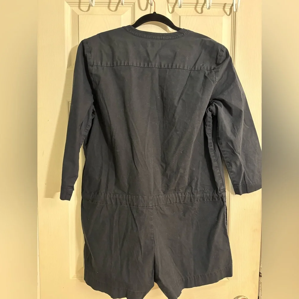 Kate Spade Saturday Black Button-Up Cinch Waist Canvas Half Sleeve Romper